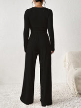 Verdelle Scoop Wide Leg Lounge Duo in black back view