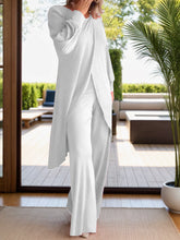 Kurevelle Slit Round Neck Top and Pants Twosome in white front view