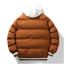 Aegis Core Sentinel Hooded Down Jacket in Camel – back view with hooded protector design