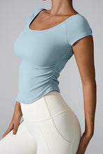 aerava u neck tee light blue side view
