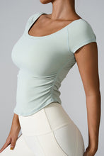 aerava u neck tee light green side view