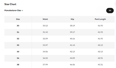 Aiopeson Chino Pants Size Chart