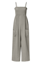 A front photo of a heather gray Smocked Amphitrite's Flow Wide Leg Jumpsuit with a white background.