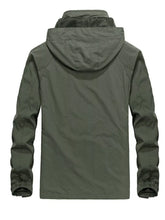 army green men’s zip hooded windbreaker jacket back view