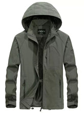 army green men’s zip hooded windbreaker jacket front view