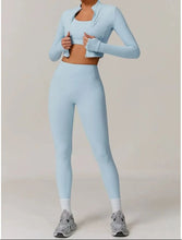 Pastel blue athletic outfit front view