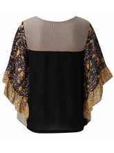 Back view of the BlossomEase Blouse in black, featuring floral three-quarter sleeves and soft cotton blend.