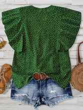 Back view of dark green EverDot Flutter Top showcasing tailored fit.