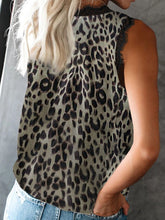 Back view of dark gray animal print Lace Detail V-Neck Tank with relaxed fit