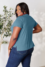 Back view of Full Size Round Neck T-Shirt with relaxed fit, in dusty blue