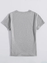 Back view of CaliVista Round Neck Tee in gray, laid flat to show shoulder seams and clean stitching.