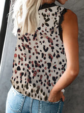 Back view of Lace Detail V-Neck Tank in leopard with relaxed fit