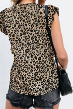 Back view of the Ruffled Printed T-Shirt showing cap sleeve detail and rounded neckline in leopard.