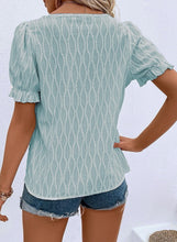 Back view displaying the teal blouse's overall fit and texture.