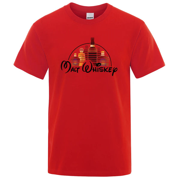 Front view of the Red Barrel Craft Malt Whiskey O-neck short-sleeve graphic tee.