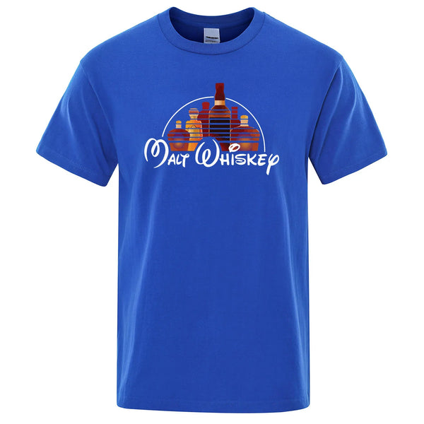 Front view of the Blue Barrel Craft Malt Whiskey O-neck short-sleeve graphic tee.