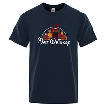 Front view of the Dark Blue Barrel Craft Malt Whiskey O-neck short-sleeve graphic tee.