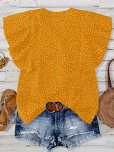 Back view of gold EverDot Flutter Top showcasing tailored fit.