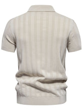 Back view of beige Onyx Luxe Knit Polo showing smooth back and short sleeves.