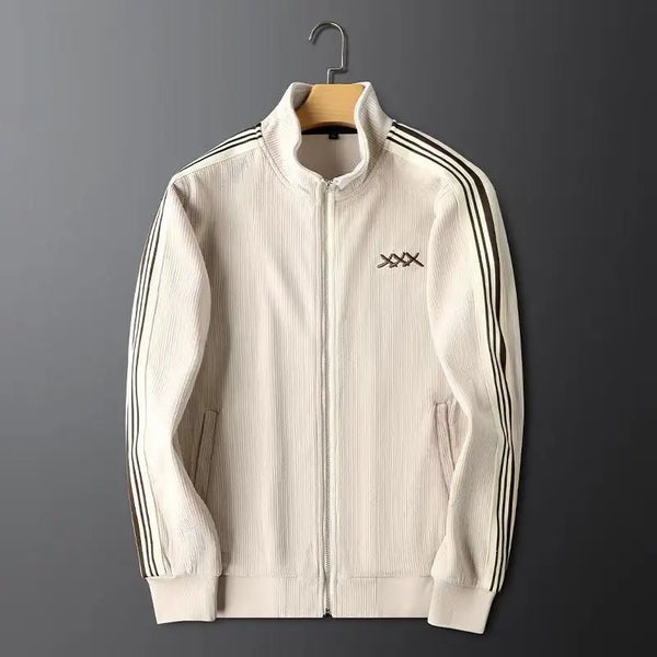 beige auralyss elite stripe zip jacket front view