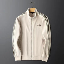 beige auralyss elite stripe zip jacket front view