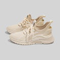 Beige Mesh Lace-Up Platform Athletic Shoes side view