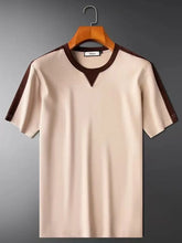 beige solynex trimflex summer set front view of shirt on hanger 