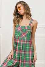 Detailed shot of Jade/Pink multi-color check plaid pattern and lightweight texture.