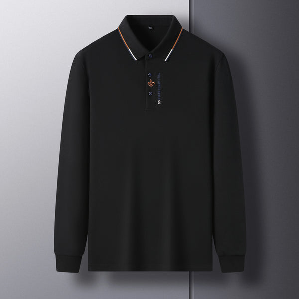 Front view of Royale Crest Fleur de Lis Polo in Black.