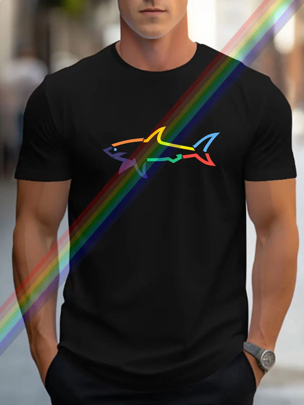 Model front view in black SharkWave Spectrum tee.