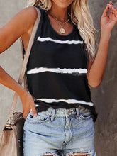 Front view of black tie-dye sleeveless tank with subtle washed pattern and classic round neckline.