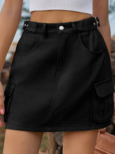 black adjustable waist denim skirt zoom front view