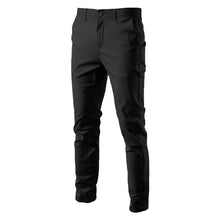 Black Aiopeson Slim Fit Chino Pants front view showing mid-rise waist and modern slim fit design.