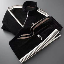 black auralyss elite stripe zip jacket and pants set front folded view