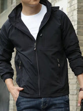 black men’s zip hooded windbreaker jacket model front view