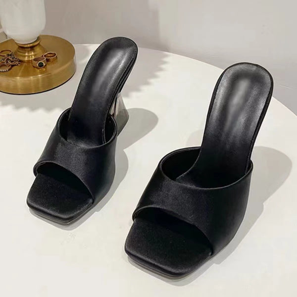 Model wearing black Open Toe High Heel Sandals