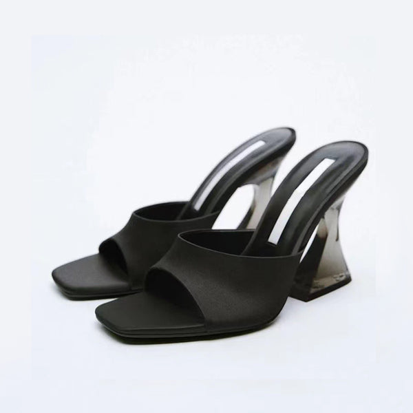 Model wearing black Open Toe High Heel Sandals