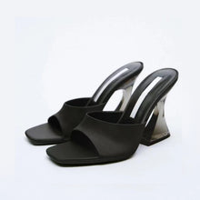Model wearing black Open Toe High Heel Sandals