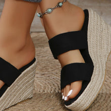 Model wearing black Open Toe Platform Wedge Sandals