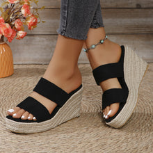 Model wearing black Open Toe Platform Wedge Sandals