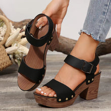 black pair of Peep Toe Block Heel Sandals top view
