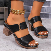 Black PU Leather Block Heel Sandals side profile