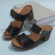 Black PU Leather Block Heel Sandals top view layout