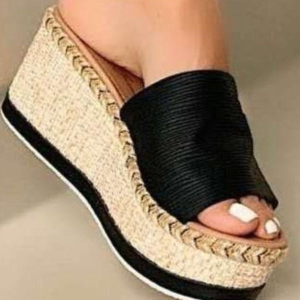  Black PU Leather Open Toe Sandals close up