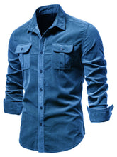 Front view of blue Ebb & Flow Solstice Button-Down Shirt.