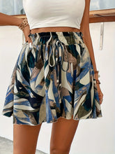 Blue AurevaBoho™ Prism Ease Shorts front view high-waist geometric print