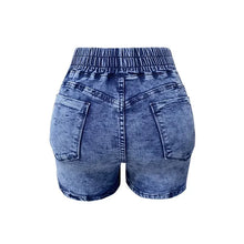 Blue Denivibe™ AuraCurve Denim Shorts back close up highlighting back pockets
