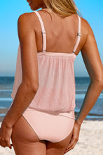 Blush pink  Marévia square neck tankini swim set back view pose by the beach