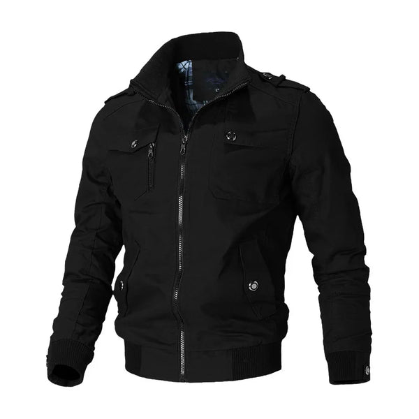 Aurévoque™ Hybrid Bomber-Trench Jacket in Black, front view