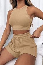 Model in khaki Boundary Babe set paired with strappy flat sandals for sunny afternoons and shopping.